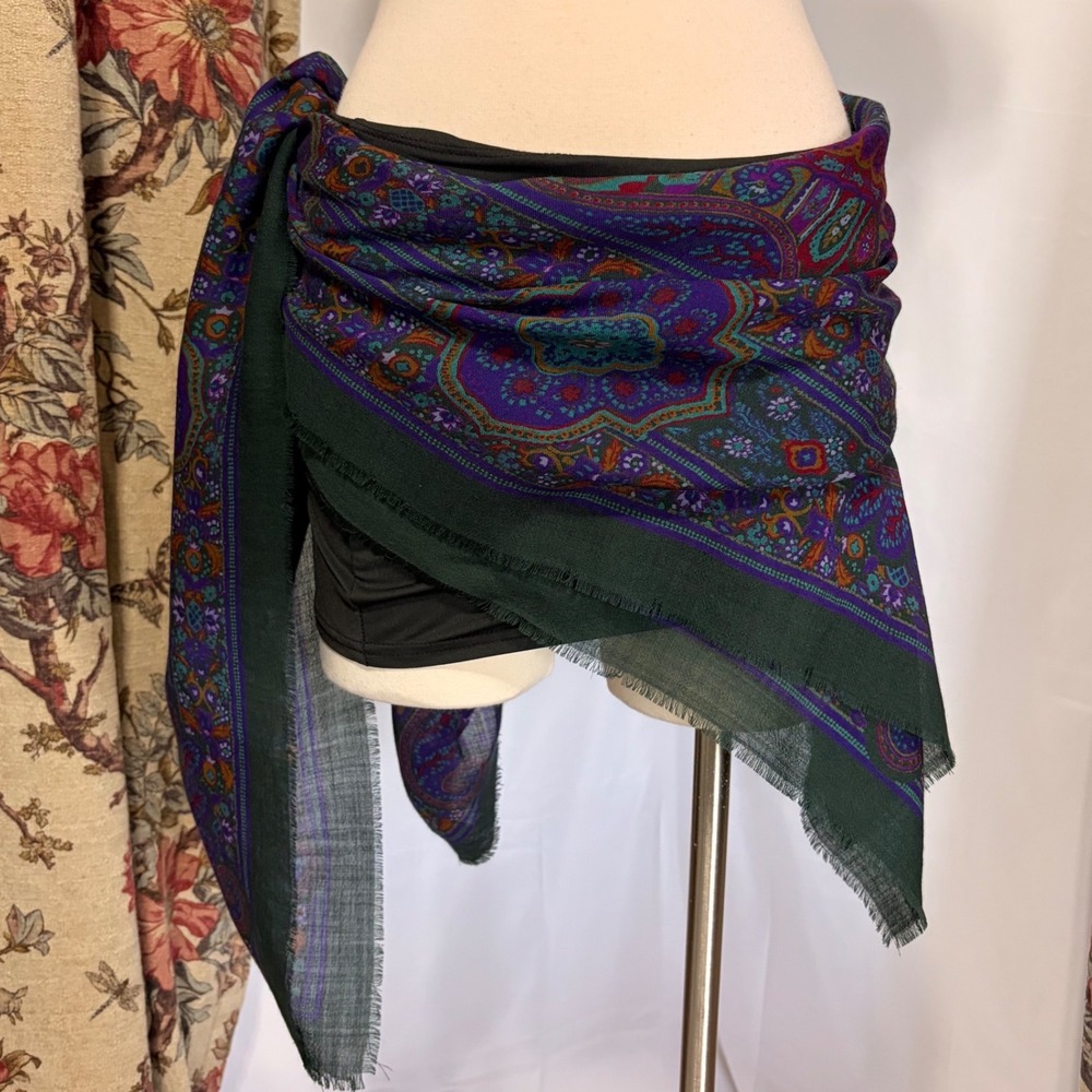 Vintage Saks Fifth Avenue Made in Italy Paisley Wool Wrap Scarf Skirt or Top